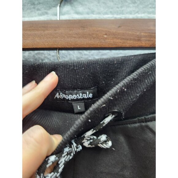 Aeropostale Mens Black Joggers With Drawstring Waist & Cuffed Ankles L - Picture 2 of 3